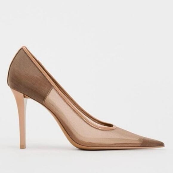 ZARA HEELED MESH SHOES BEIGE NUDE POINTED PUMPS SIZE 40 - Picture 3 of 6